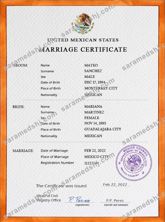 Mexico marriage certificate PSD template, fully editable